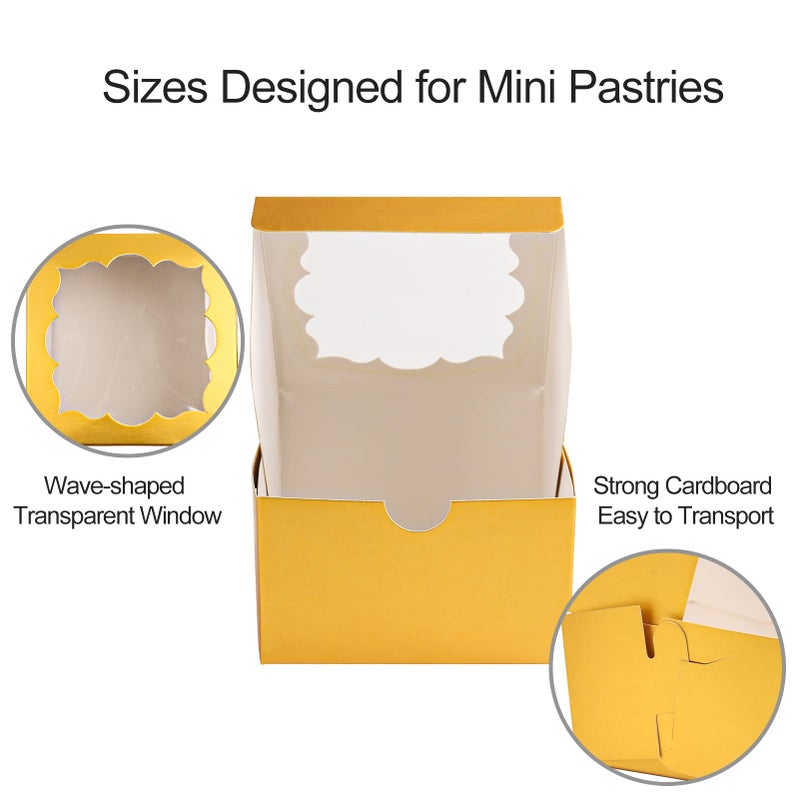 NPLUX 50 Pack Gold Bakery Boxes with Window 4x4x2.5 inches Pastry Boxes for Birthday Baby Shower Party - Image 4